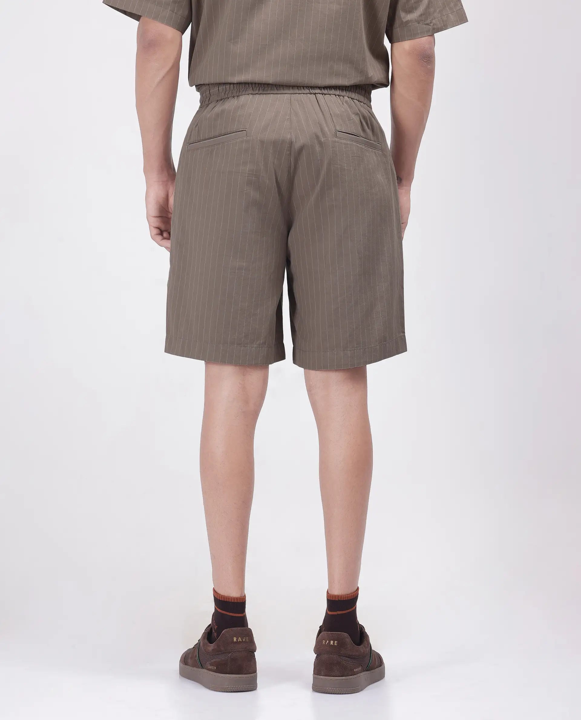 Rare Rabbit Men's Habar Beige Cotton Blend Striped Print Oversized Fit Shorts