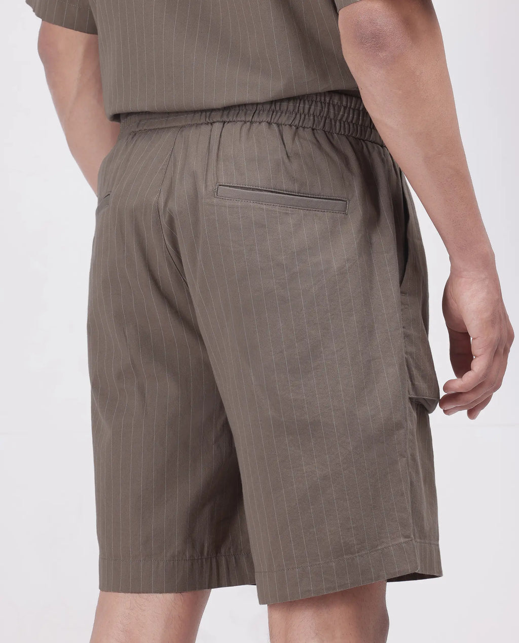 Rare Rabbit Men's Habar Beige Cotton Blend Striped Print Oversized Fit Shorts
