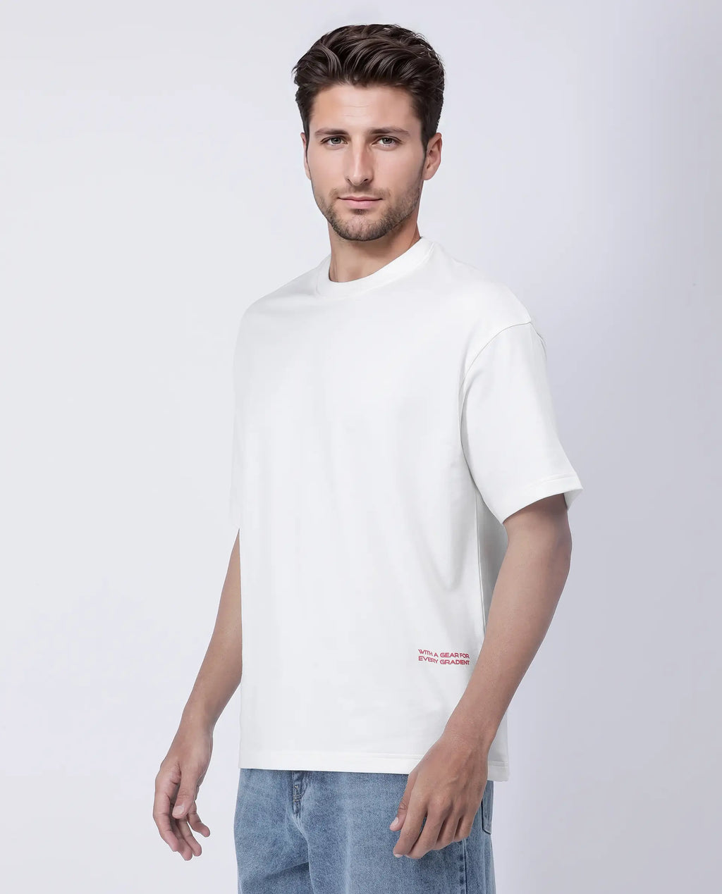 Rare Rabbit Men's Halen Off White Cotton Graphic Print Oversized Fit Half Sleeve Crew Neck T-Shirt