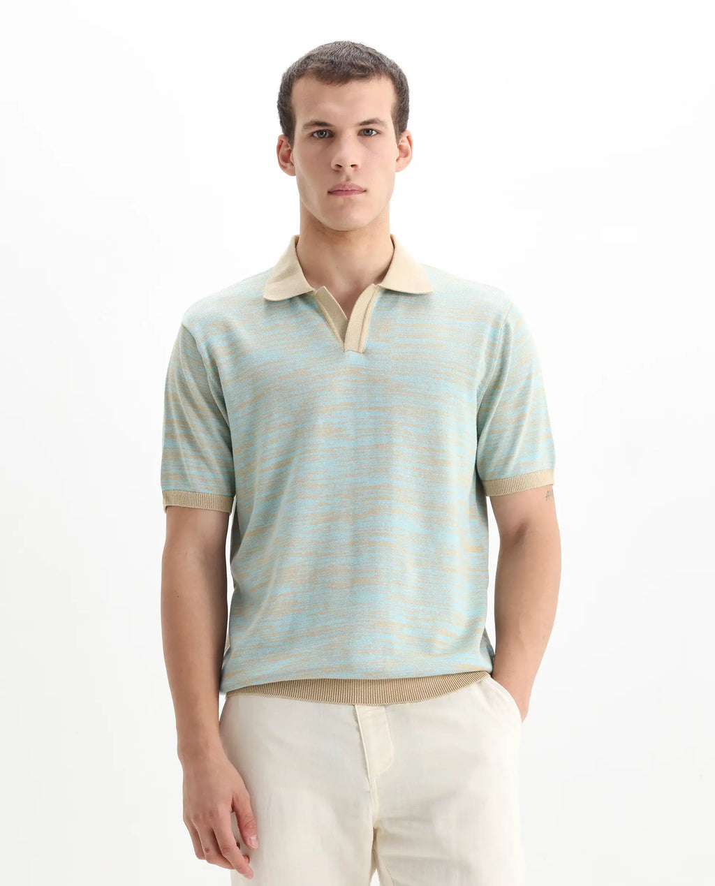 Rare Rabbit Men's Hect Dusky Blue Cotton Ombre Regular Fit Half Sleeve Polo