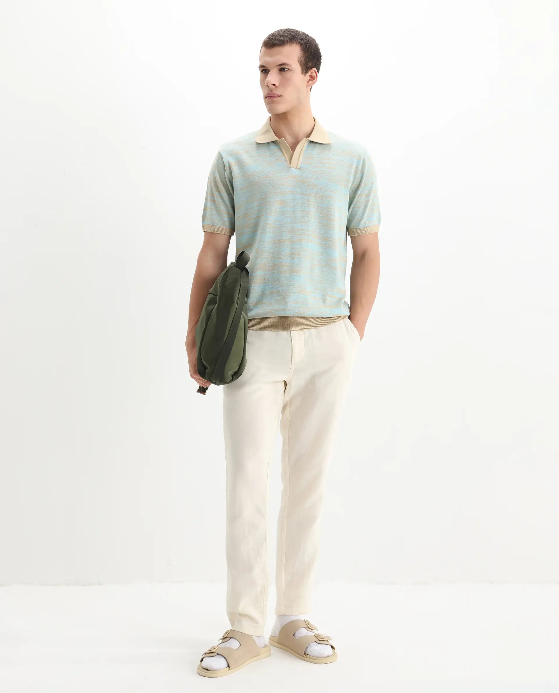Rare Rabbit Men's Hect Dusky Blue Cotton Ombre Regular Fit Half Sleeve Polo