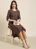 Women's Straight Brown Floral Kurta