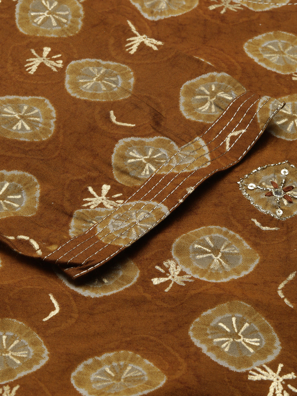 Women's Brown Ethnic Motifs Printed Sequinned Kurta