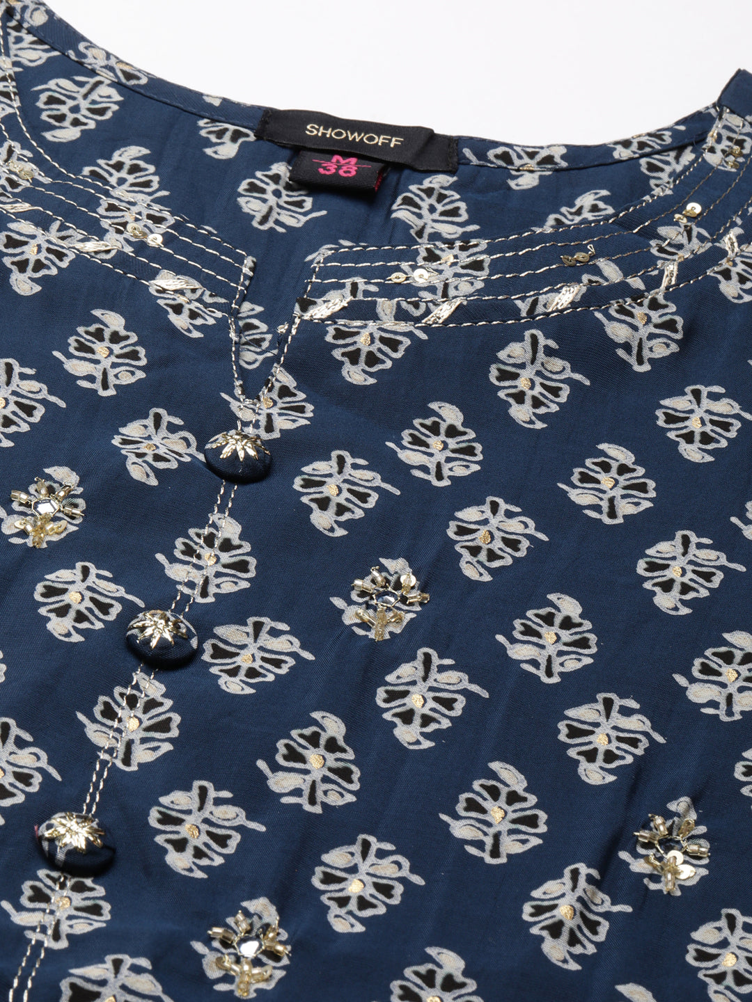 Women's Teal Ethnic Motifs Printed Straight Kurta