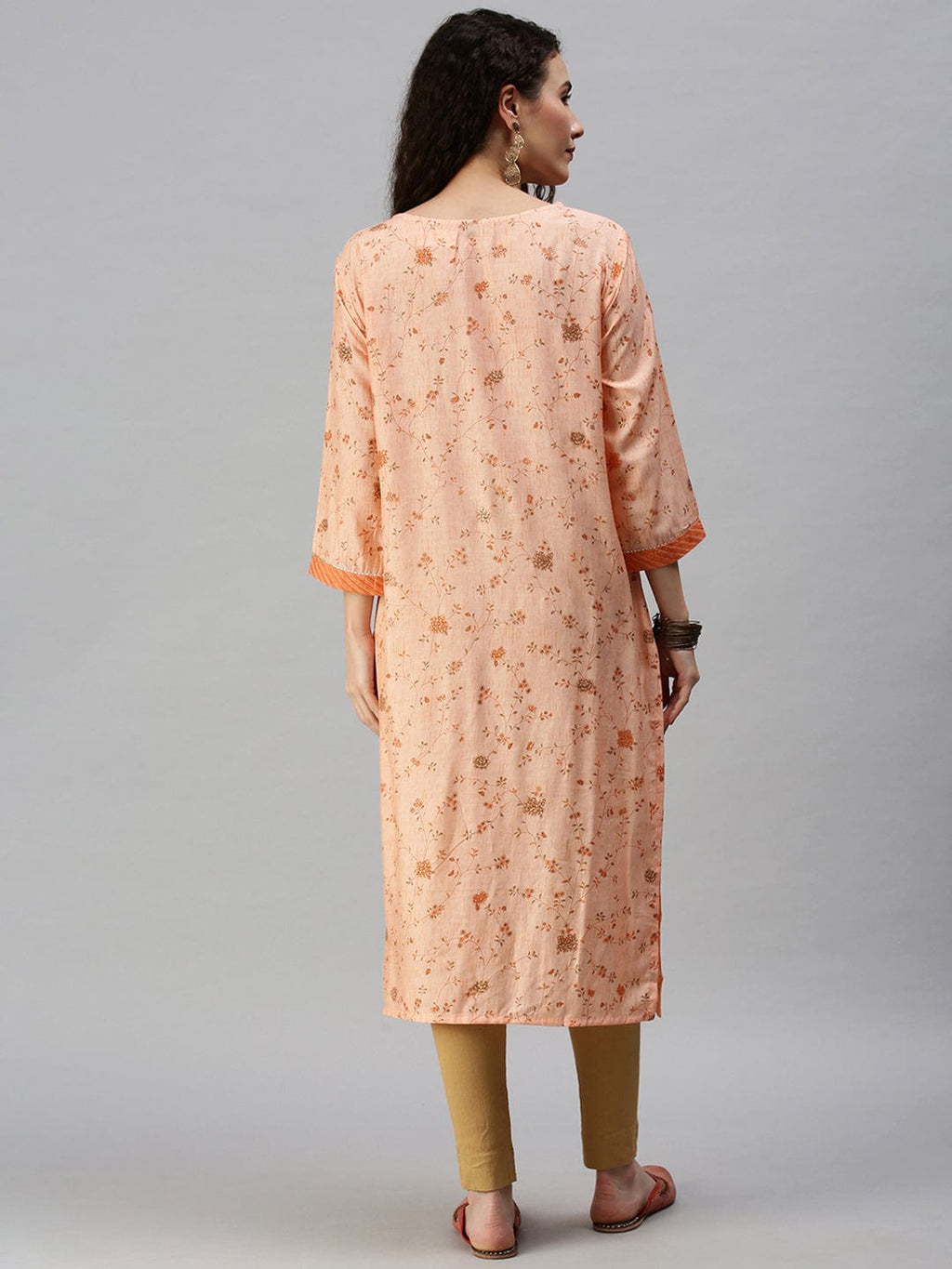 Women's Printed Orange Straight Kurta