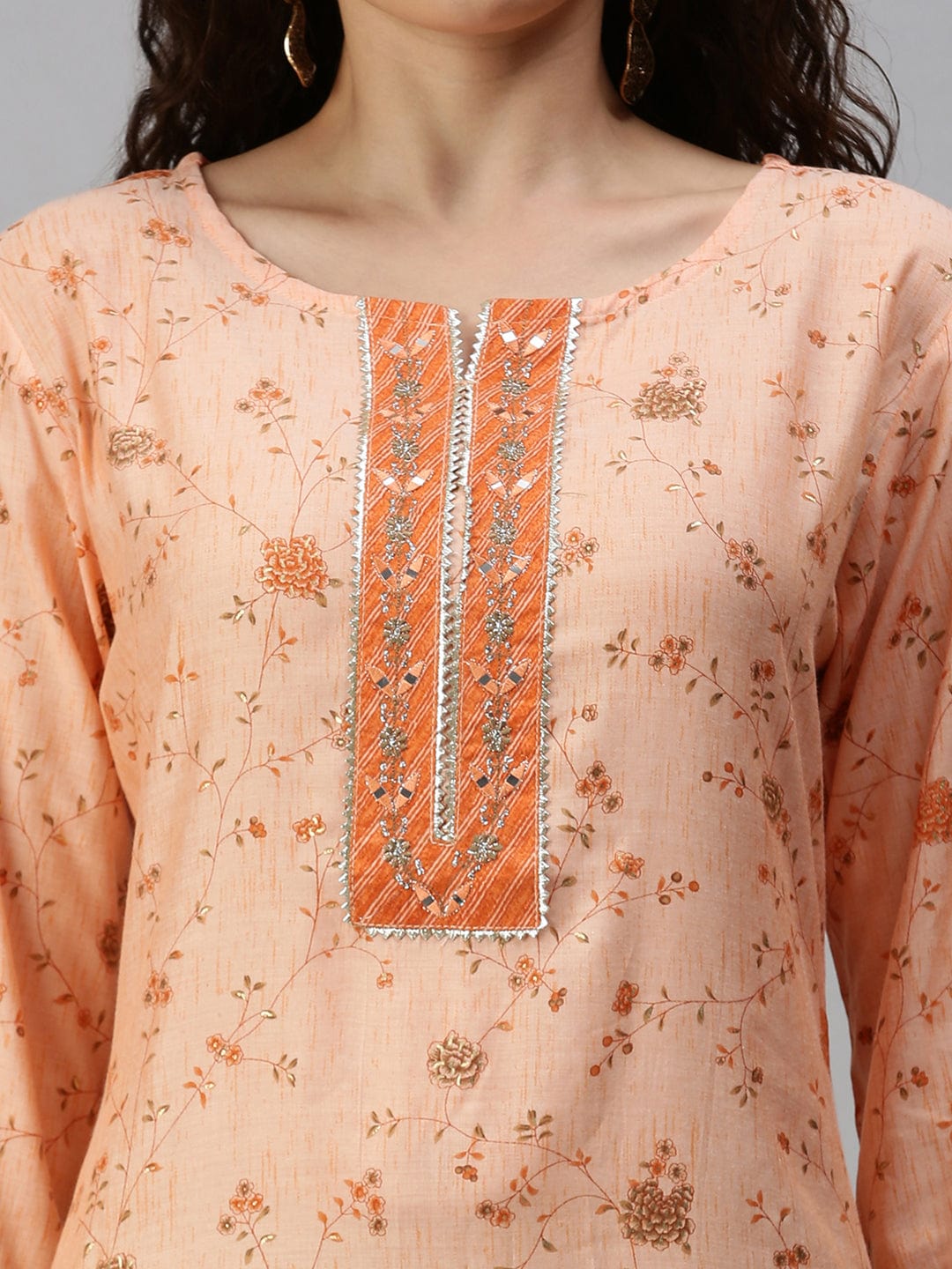 Women's Printed Orange Straight Kurta