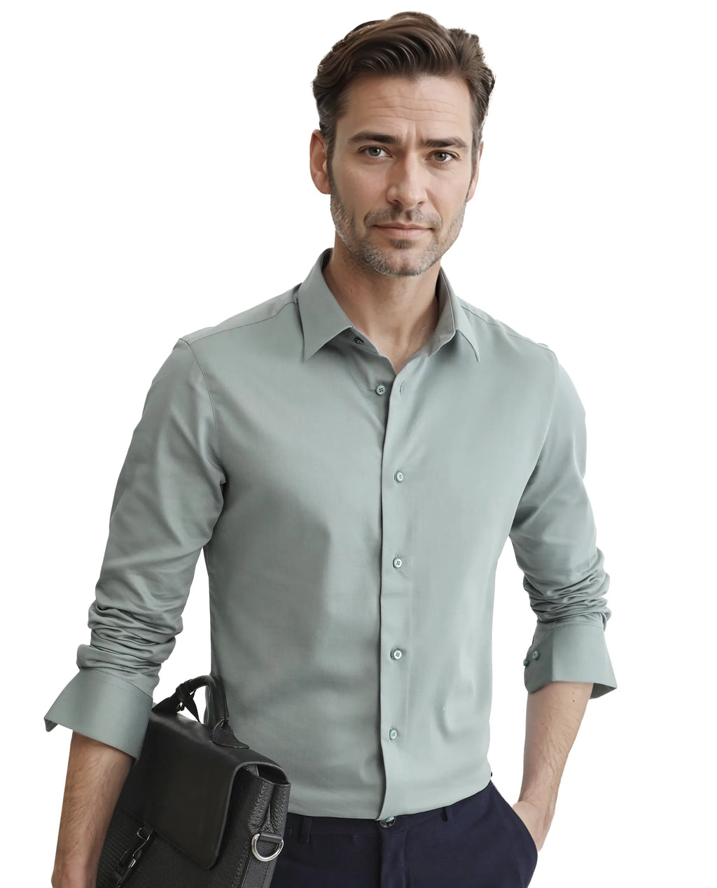 Rare Rabbit Men's Holla-25 Dusky Green Cotton Blend Plain Regular Fit Full Sleeve Collared Shirt