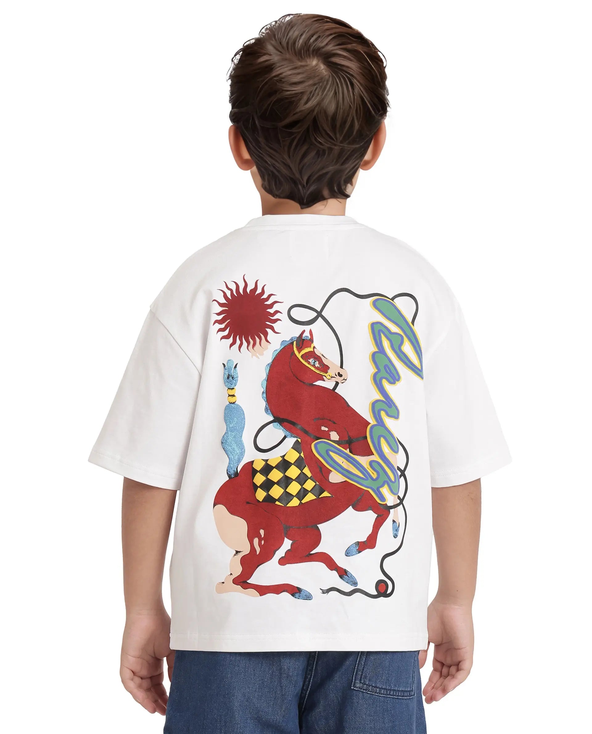 Rare Ones Kids Hord-K White Cotton Half Sleeve Slip-On Printed Boxy Fit T-Shirt