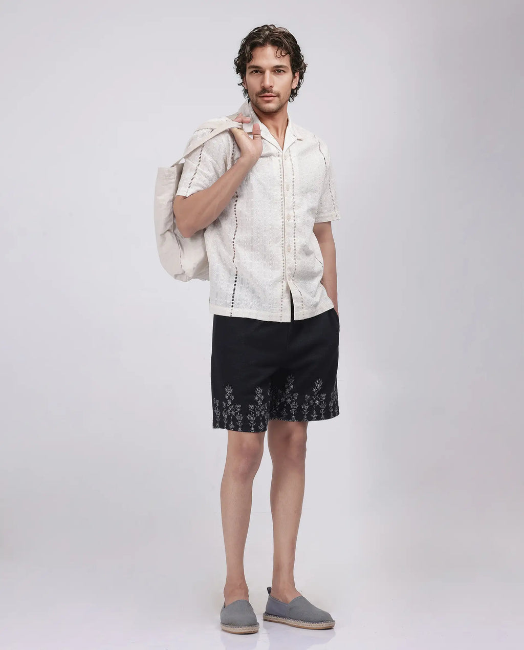Rare Rabbit Men's Horob Black Cotton Blend Jacquard Regular Fit Shorts