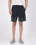 Rare Rabbit Men's Horob Black Cotton Blend Jacquard Regular Fit Shorts