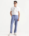 Rare Rabbit Men's Horon Blue Cotton Blend Plain Baggy Fit Trouser