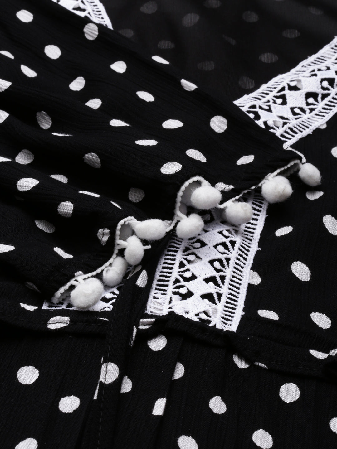 Women's Black Cotton Polka Dots Printed A-Line Dress