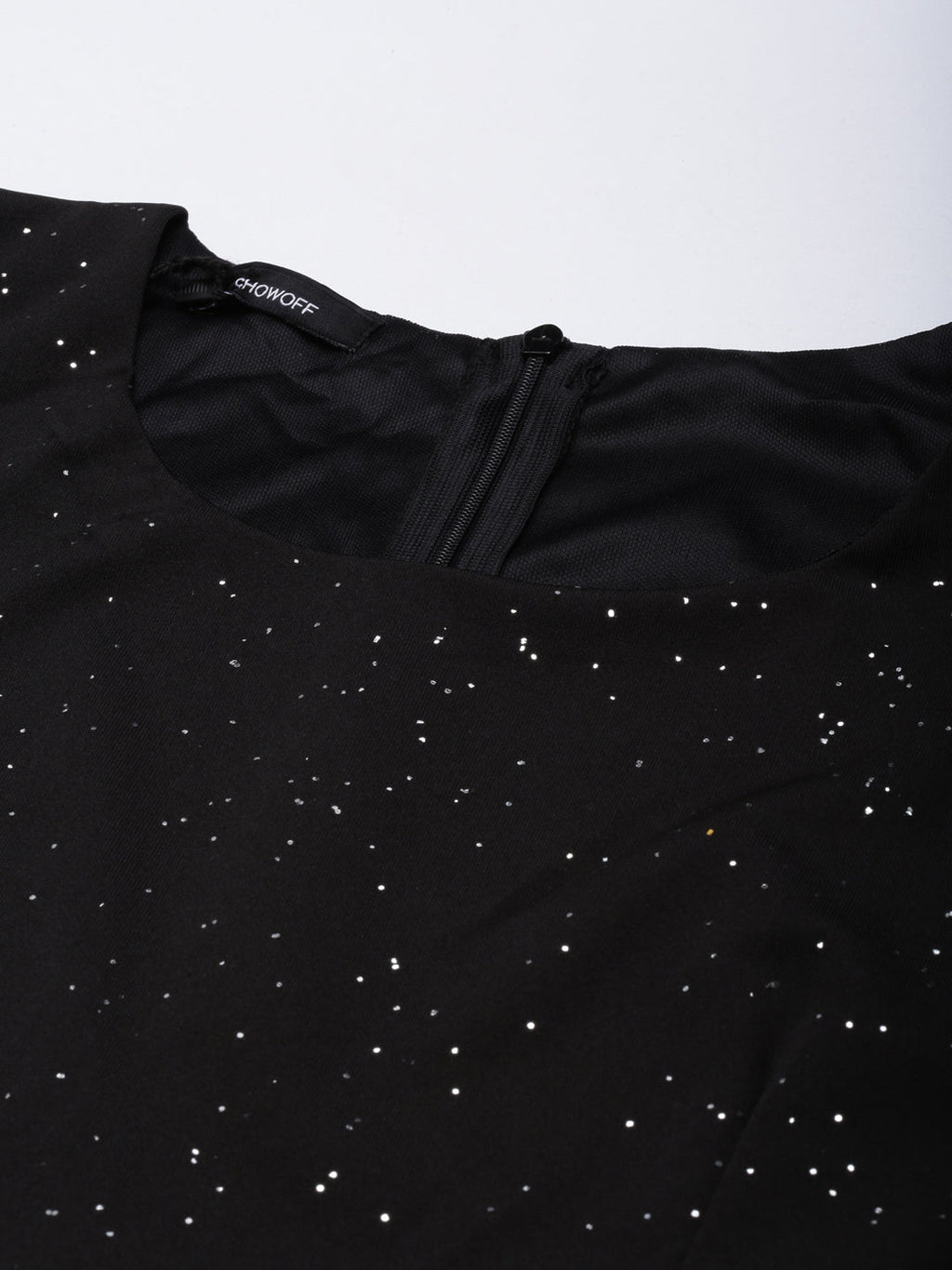 Women's Black Round Neck Regular Sleeves Bling & Sparkly Belted A-Line Dress