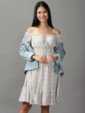 Women's White Floral Off-Shoulder Fit & Flare Dress