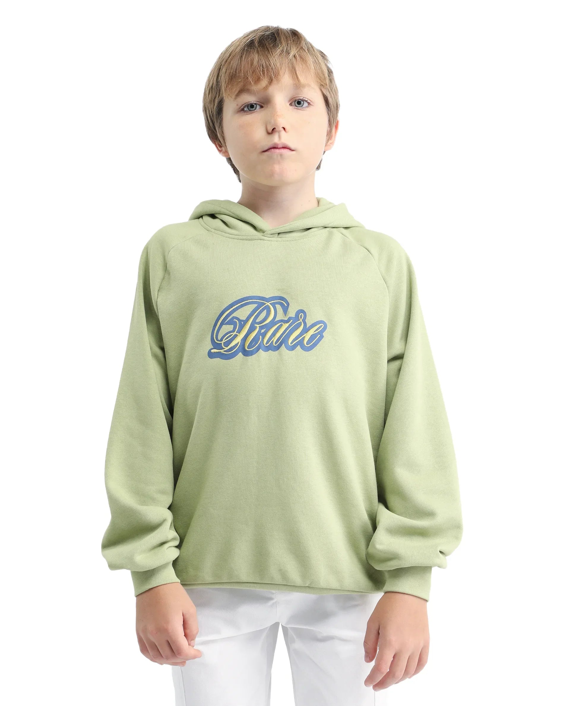 Rare Ones Kids Huck Light Green Cotton Pull On Hooded Neck Full Sleeves Fit Sweatshirt