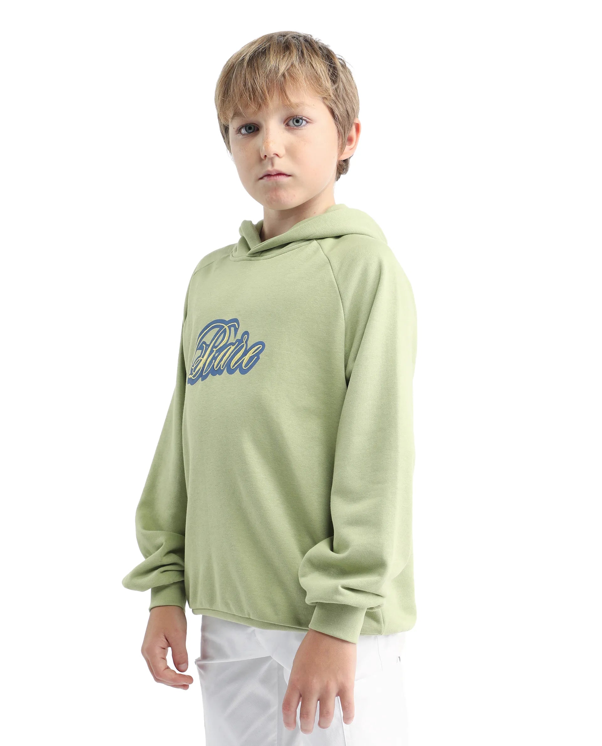 Rare Ones Kids Huck Light Green Cotton Pull On Hooded Neck Full Sleeves Fit Sweatshirt