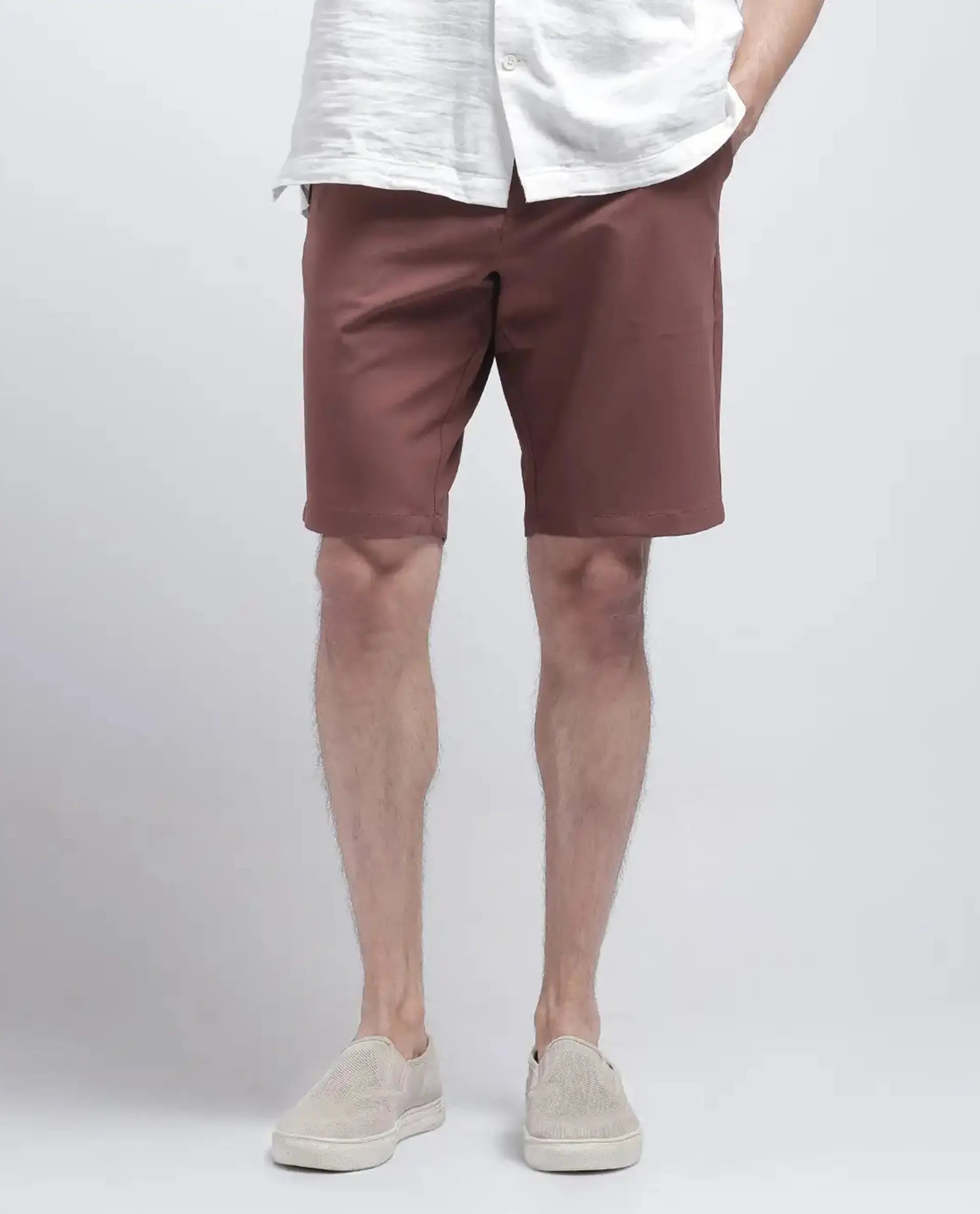 Rare Rabbit Men's Drivo Dusky Rust Cotton Blend Plain Regular Fit Shorts