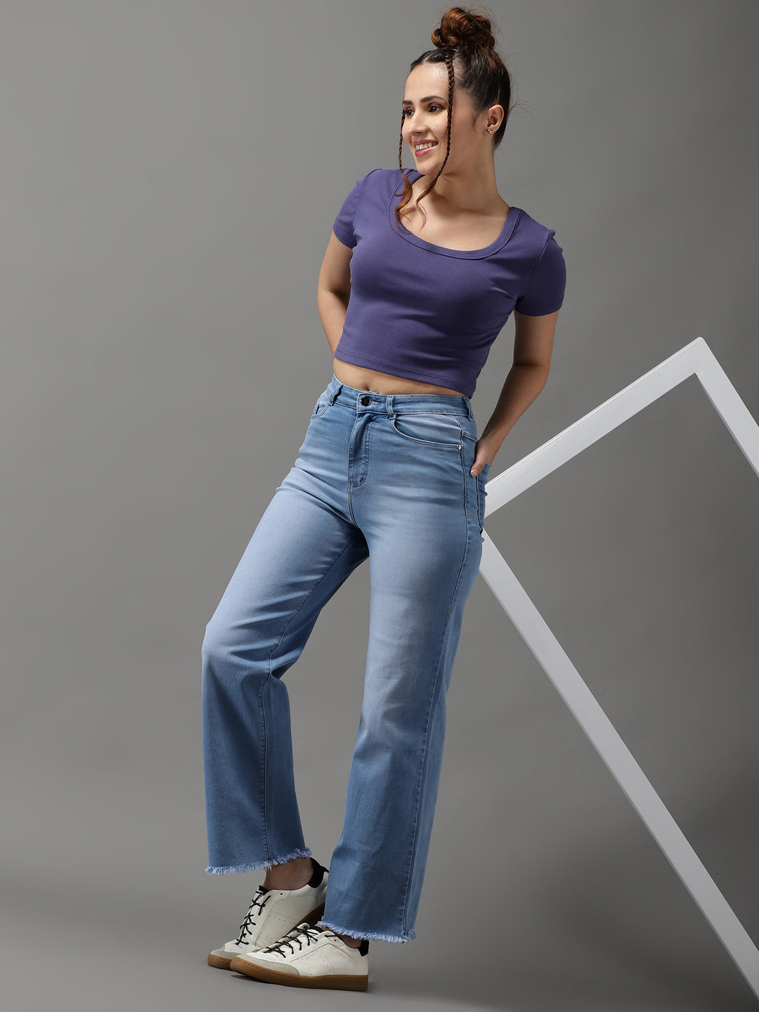 Women's Blue Jean Wide Leg High-Rise Light Fade Stretchable Jeans