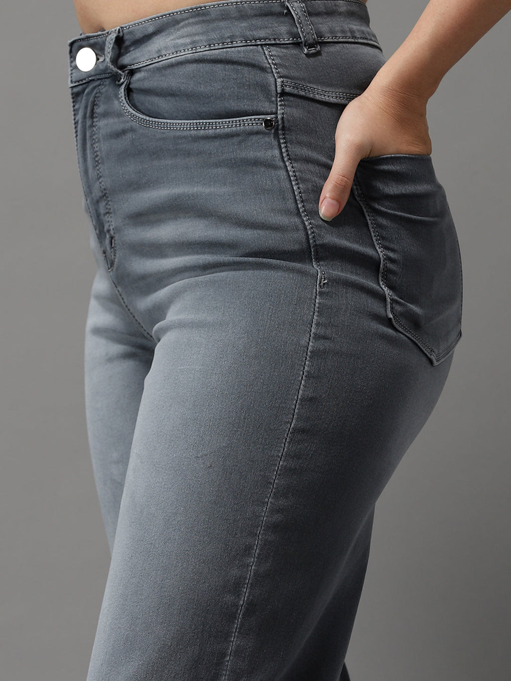Women's Grey Jean Wide Leg High-Rise Light Fade Jeans