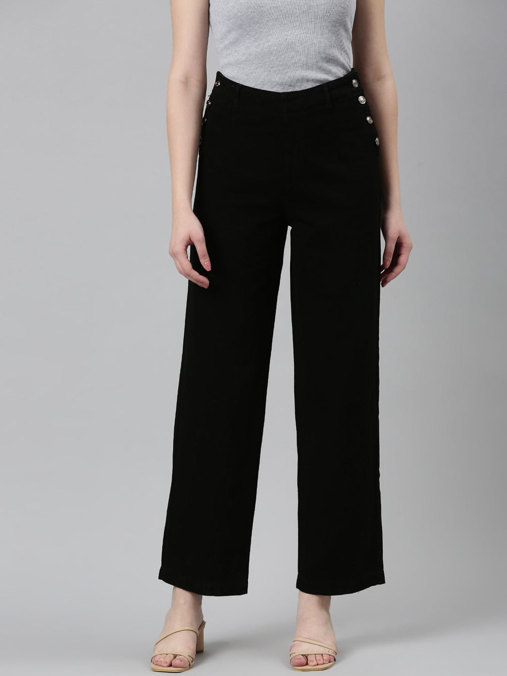 Women's Black High-Rise Cotton Wide Leg Denim Jeans