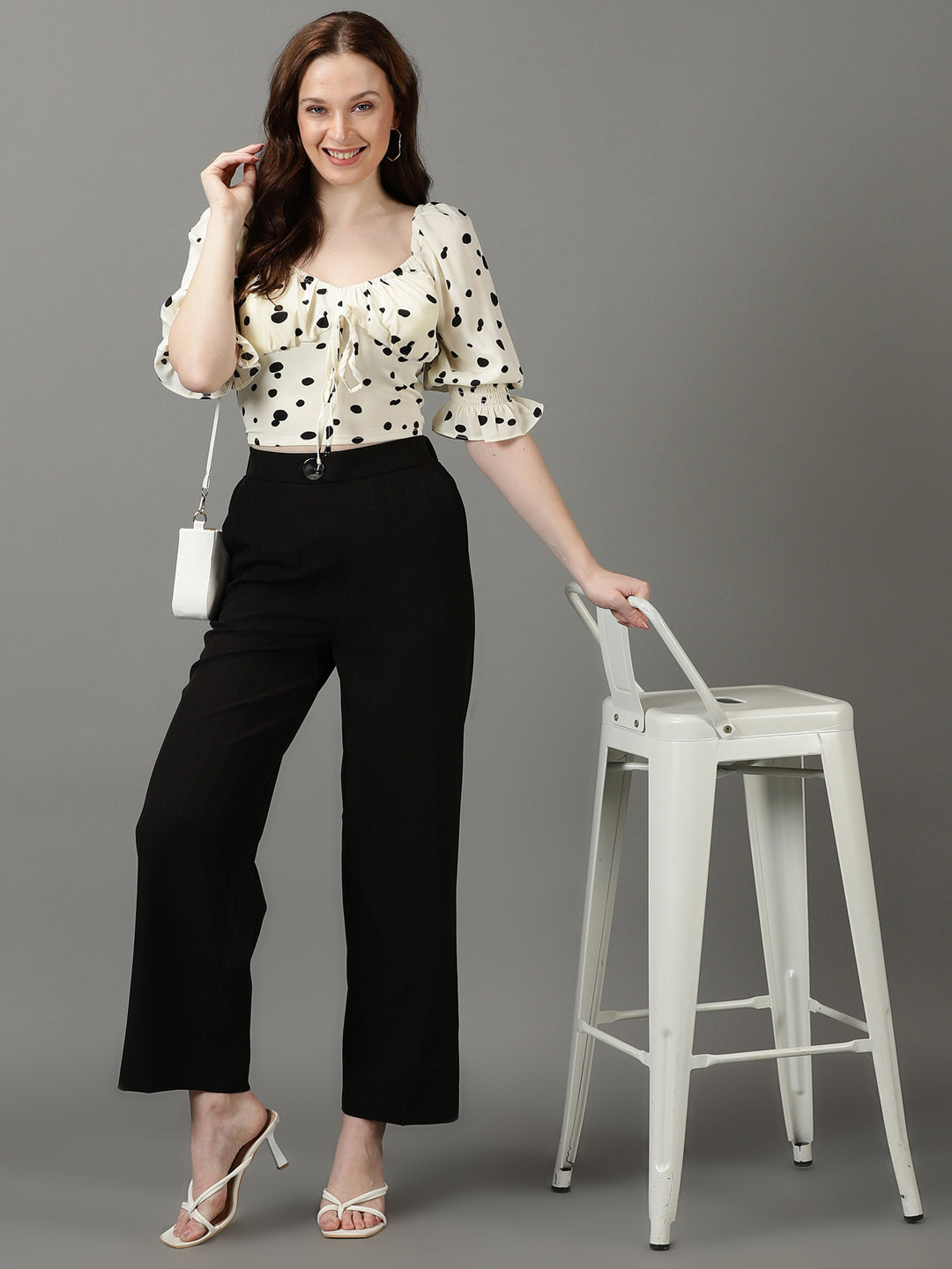 Women's Black Striped High-Rise Relaxed Fit Parallel Trousers