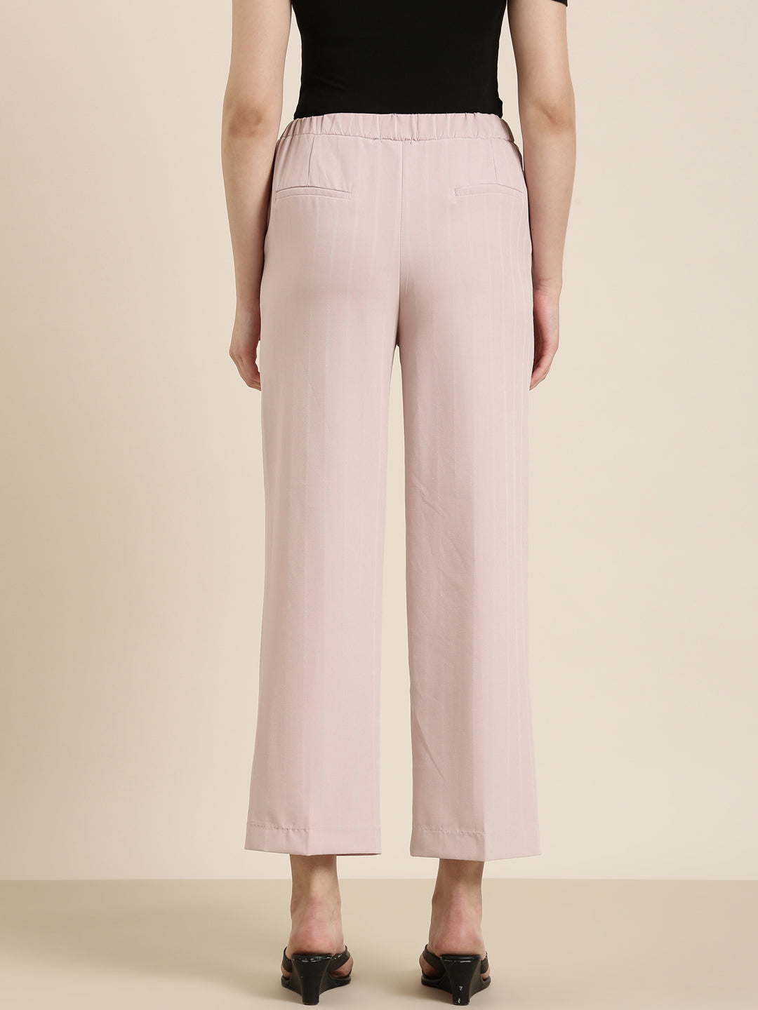 Women's Pink Relaxed Loose Fit High-Rise Trousers