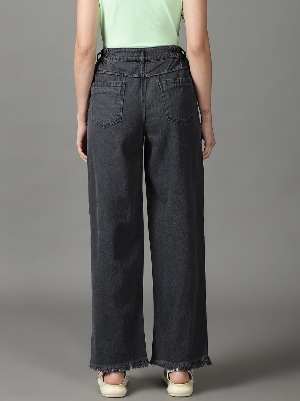 Women's Grey Wide Leg High-Rise Cotton Jeans