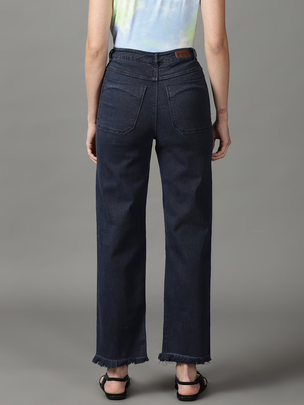 Women's Navy Blue Clean Look Wide Leg High-Rise Stretchable Jeans