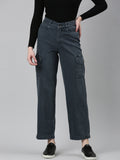 Women's Grey High-Rise Cotton Wide Leg Denim Jeans