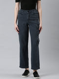 Women's Grey Cotton Straight Fit Denim Jeans