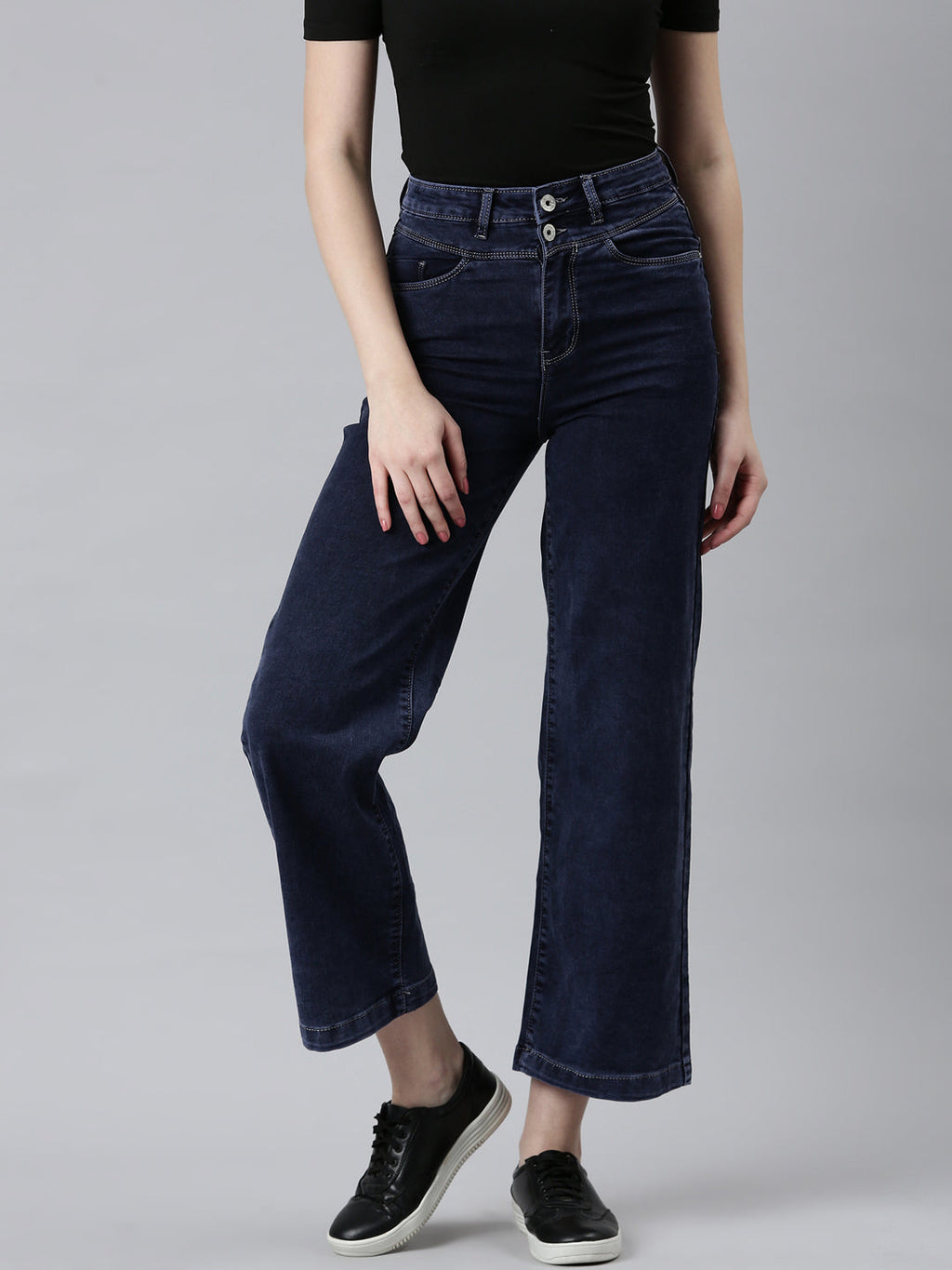 Women's Navy Blue Mid Rise Jean Mom Fit Retro Denim Jeans