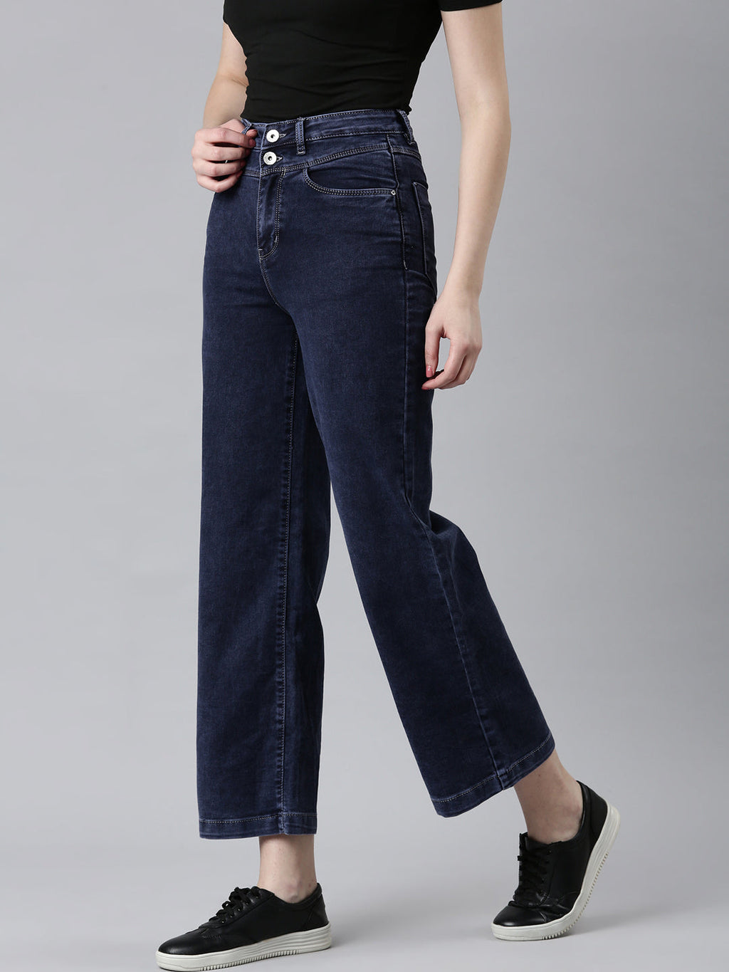 Women's Navy Blue Mid Rise Jean Mom Fit Retro Denim Jeans
