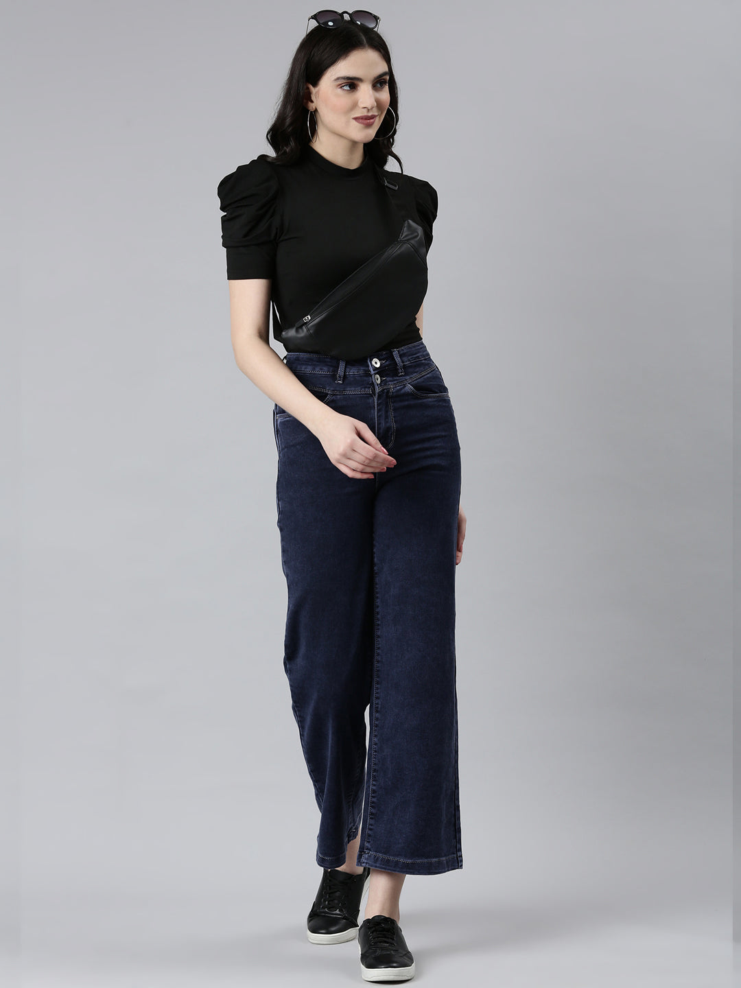 Women's Navy Blue Mid Rise Jean Mom Fit Retro Denim Jeans