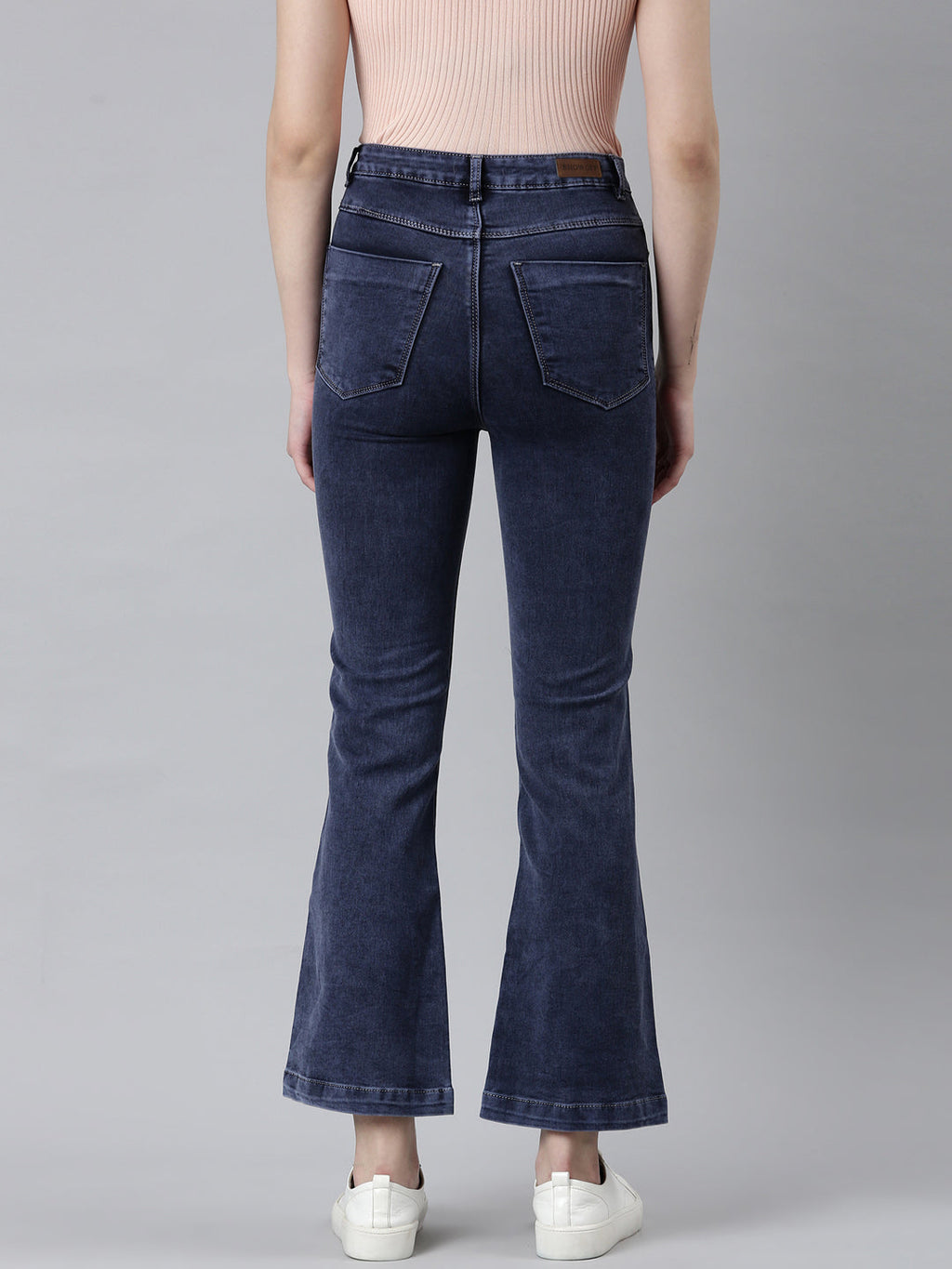 Women's Navy Blue Mid Rise Flared Clean Look Denim Jeans