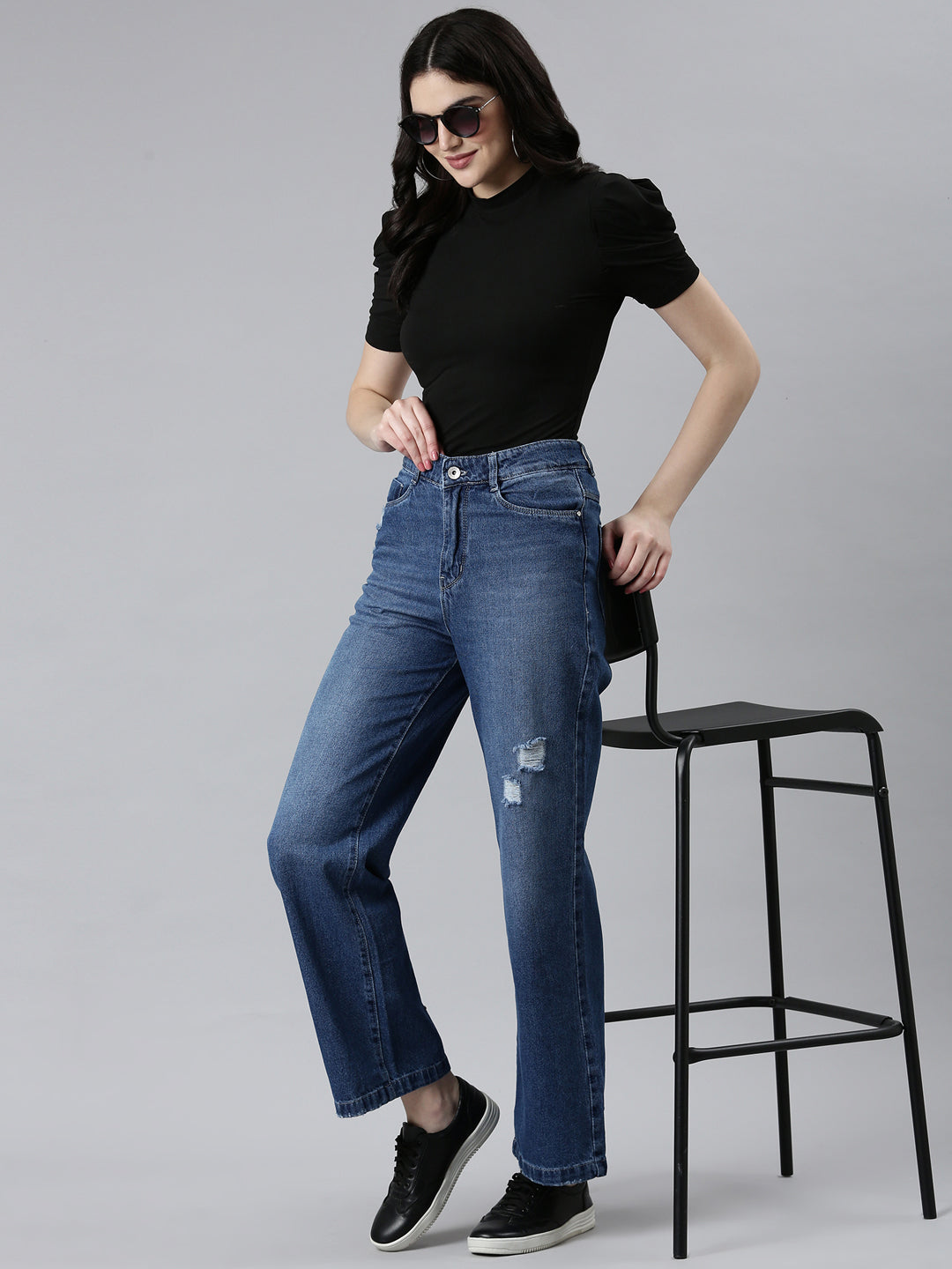 Women's Blue Jean Wide Leg High-Rise Light Fade Denim Jeans