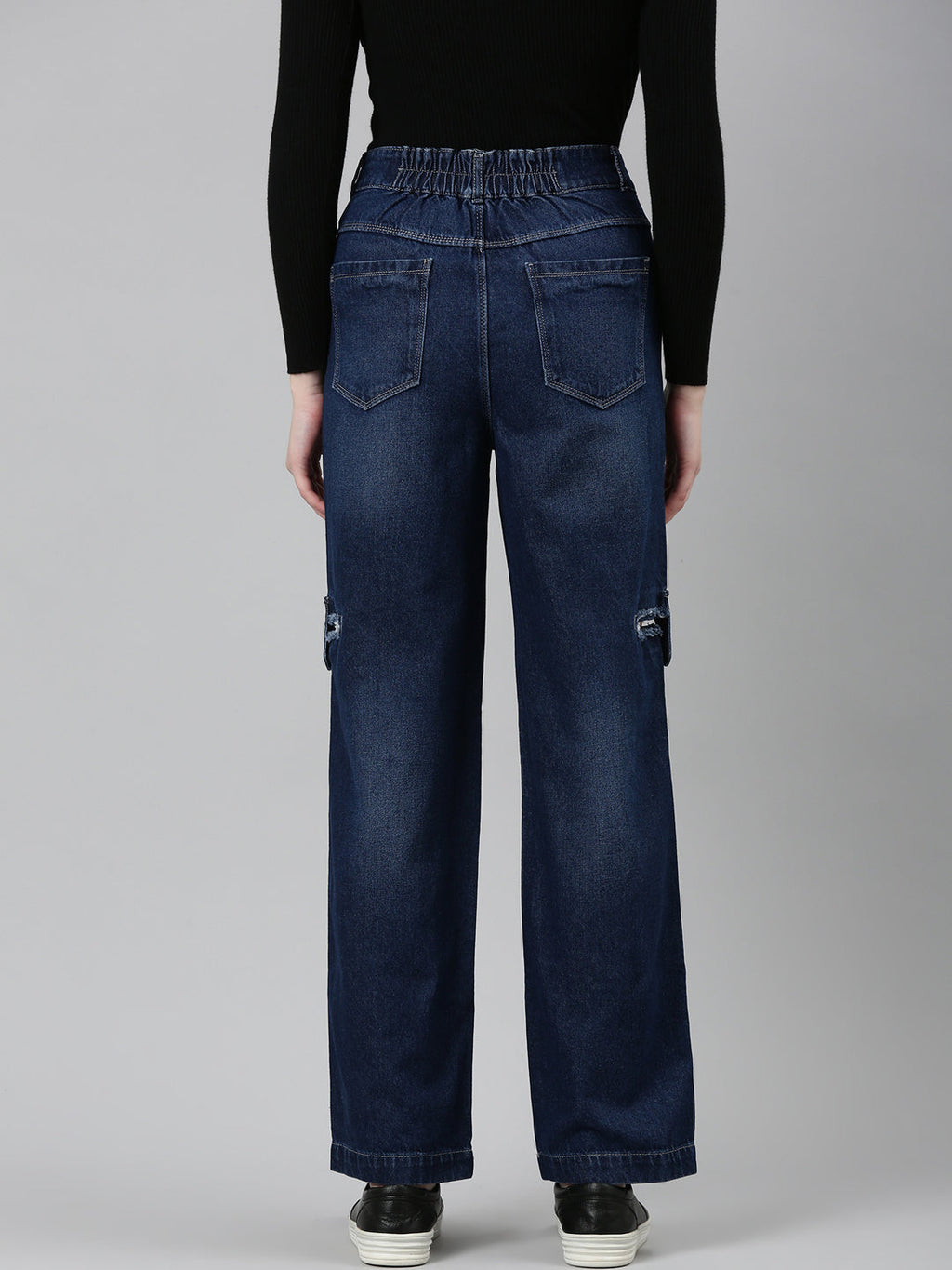 Women's Navy Blue Straight Fit Mid Rise Denim Jeans