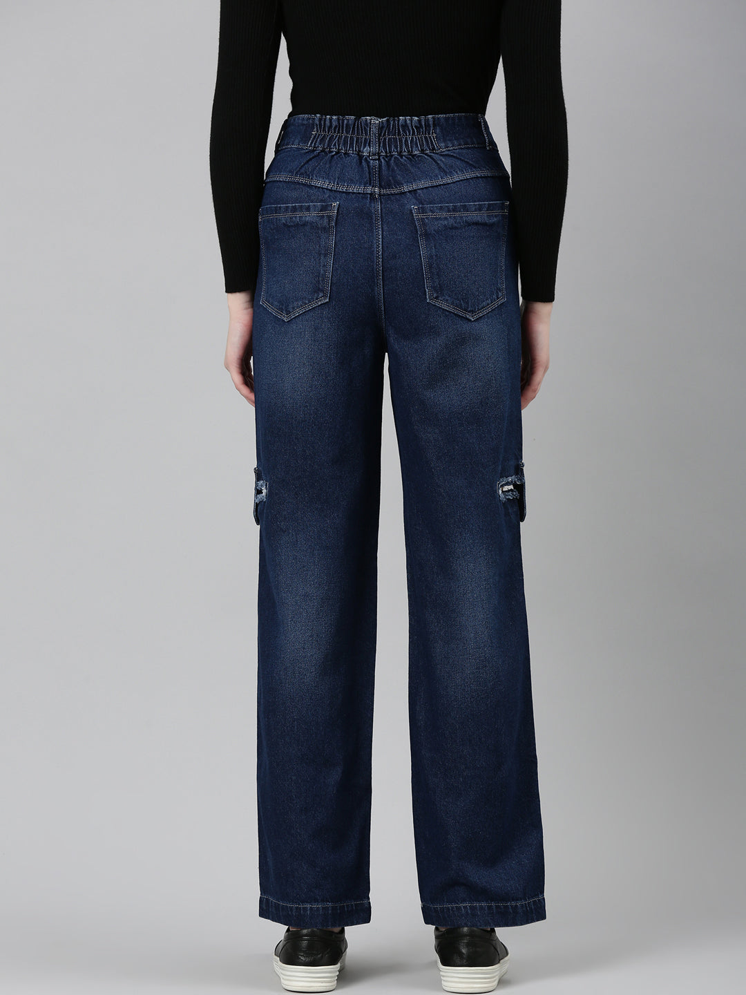 Women's Navy Blue Straight Fit Mid Rise Denim Jeans