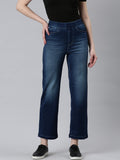 Women's Blue Mid Rise Jean Straight Fit Light Fade Denim Jeans