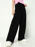 Women's Black Cotton Comfort Wide Leg Mid-Rise Jeans
