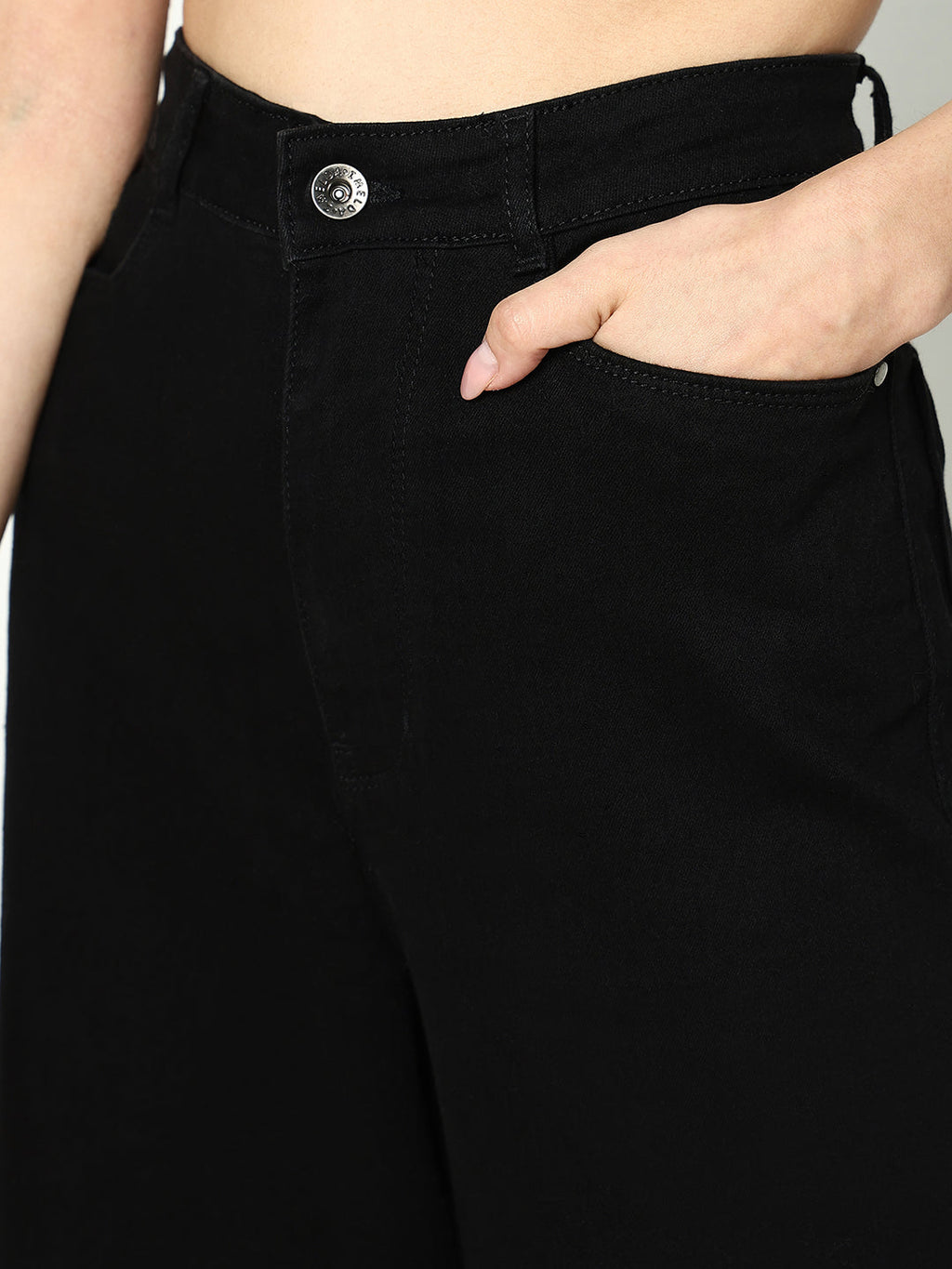 Women's Black Cotton Comfort Wide Leg Mid-Rise Jeans
