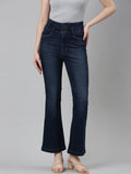 Women's Navy Blue Flared Light Fade Denim Jeans