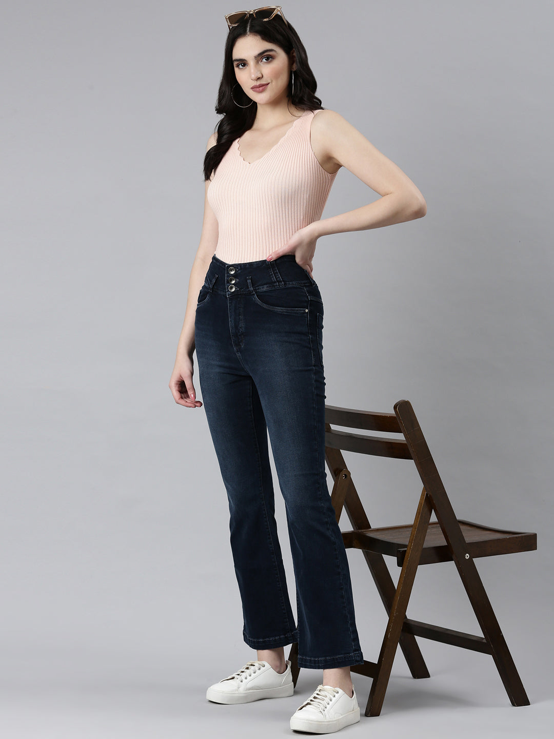 Women's Navy Blue Clean Look Denim Bootcut Jeans