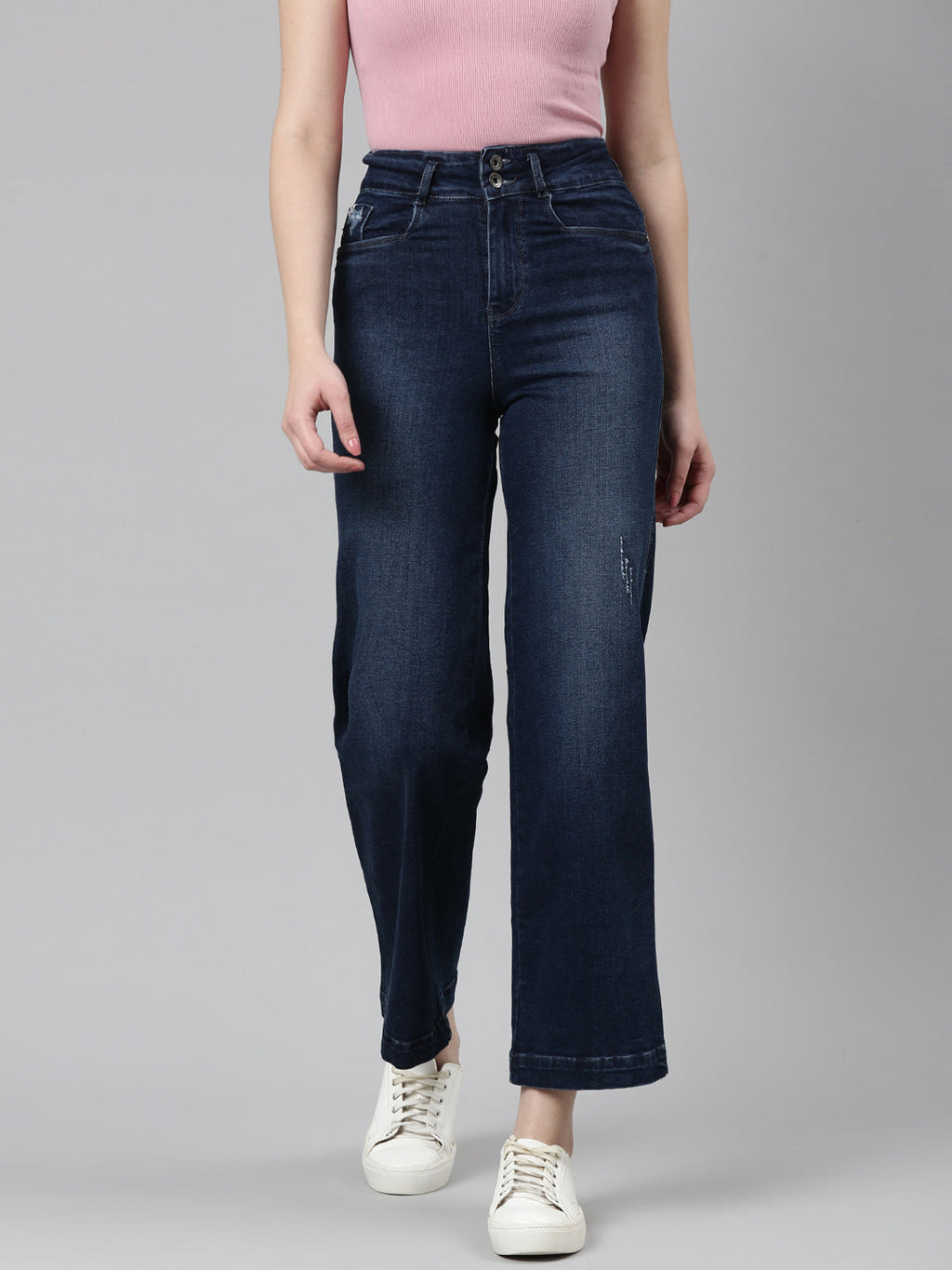Women's Navy Blue Jean Wide Leg Light Fade Denim Jeans