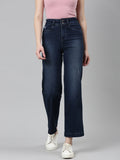 Women's Navy Blue Jean Wide Leg Light Fade Denim Jeans
