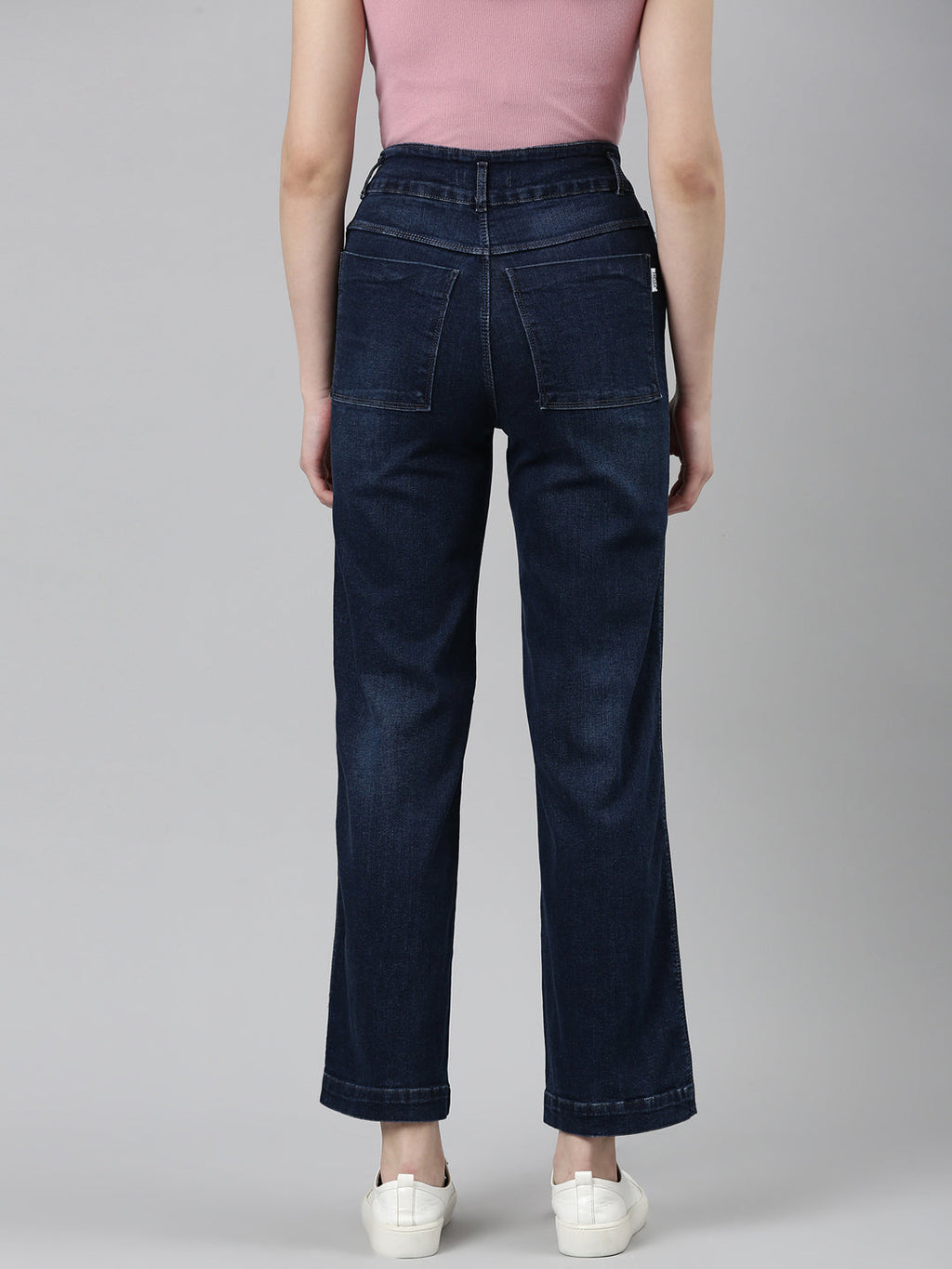 Women's Navy Blue Jean Wide Leg Light Fade Denim Jeans