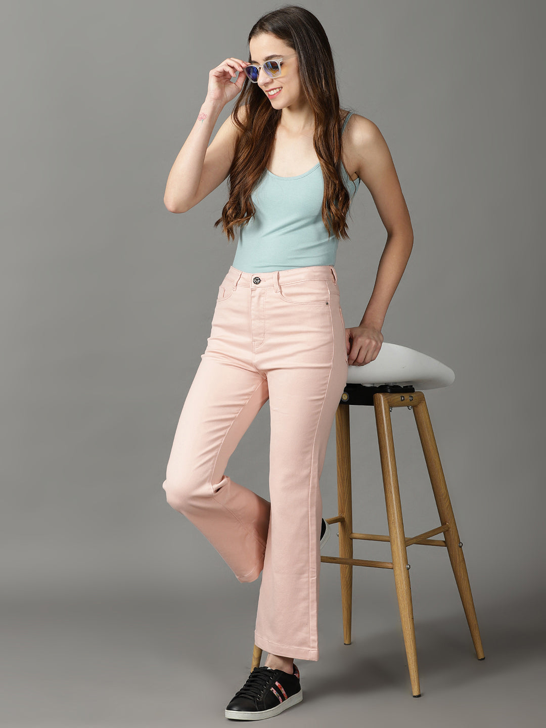 Women's Peach Bootcut High-Rise Stretchable Cotton Jeans