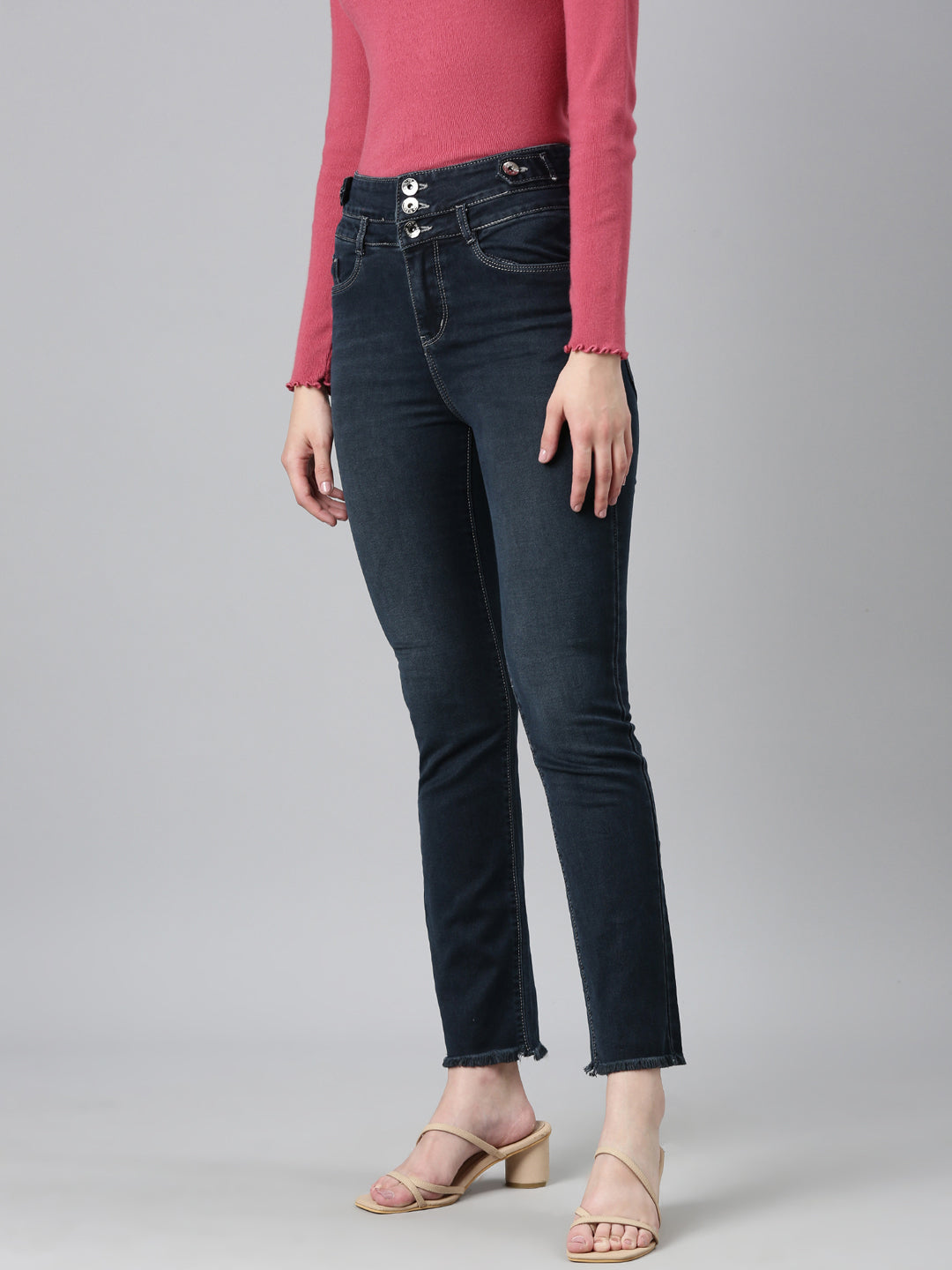 Women's Navy Blue Jean Straight Fit Light Fade Stretchable Denim Jeans