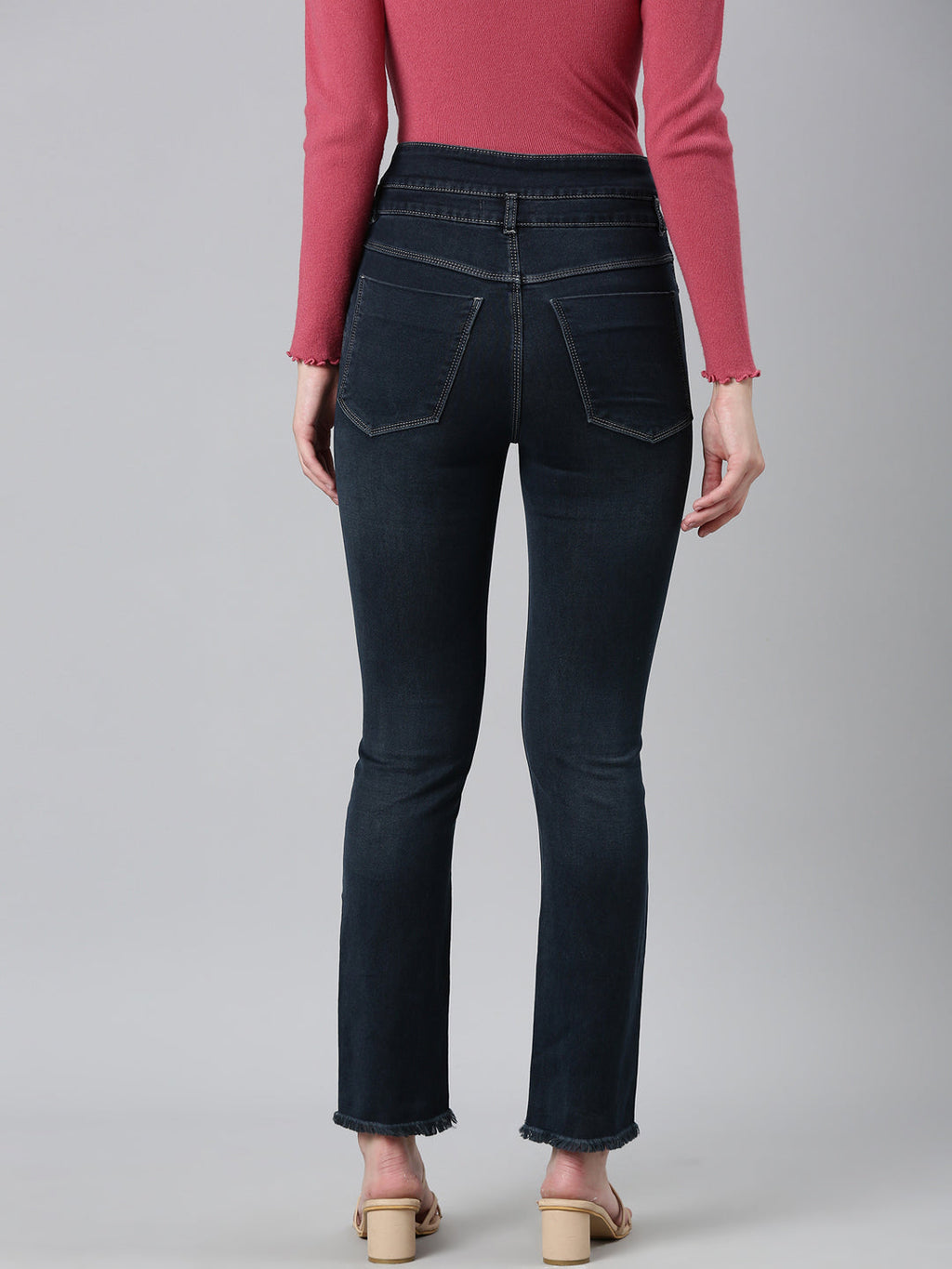 Women's Navy Blue Jean Straight Fit Light Fade Stretchable Denim Jeans