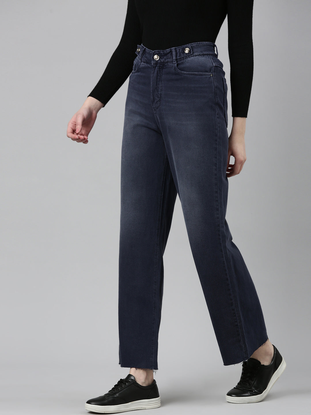 Women's Grey High-Rise Straight Fit Denim Jeans