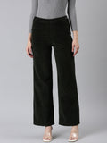 Women's Olive Straight Fit High-Rise Trousers